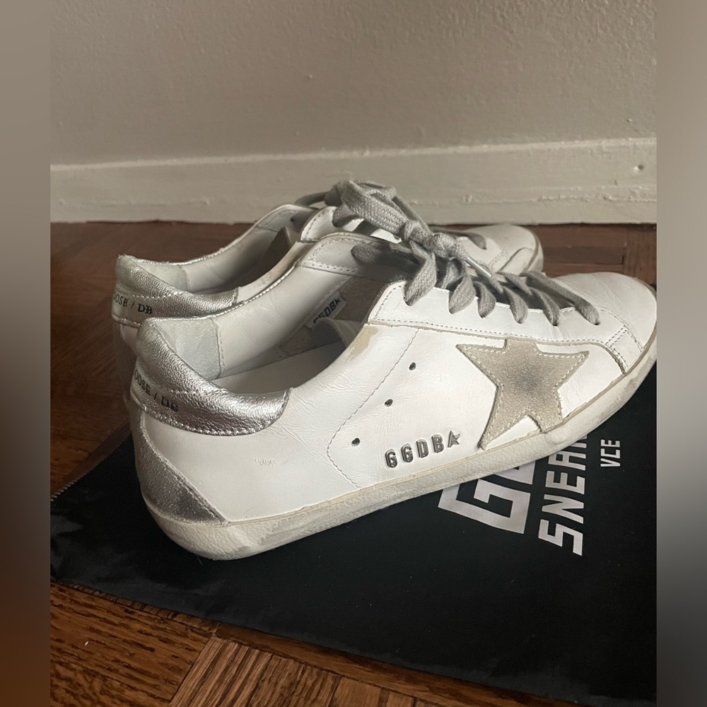 Golden goose superstar sneakers silver metallic white